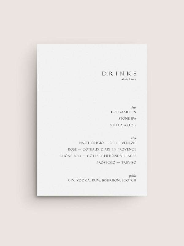NARRATIVE / Bar Menu 02